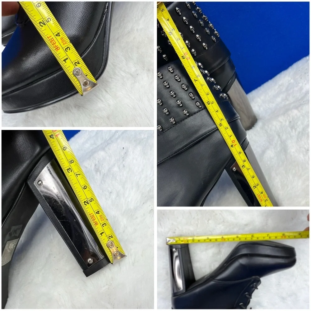 NWT |•HOT TOPIC•| Metal Heel Silver Studs Lace Up Rockstar Ankle Boots Size 9 - Picture 13 of 13